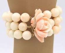 Vintage Angel Skin 3 Row 10-11mm Coral Bracelet