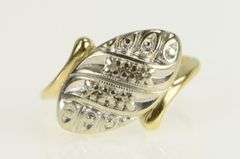 14K Yellow Gold 1950's Diamond Freeform Statement Bypass Ring