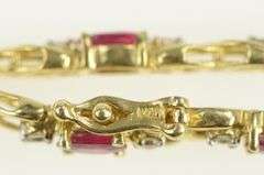 14K Yellow Gold 6.50 Ctw Oval Ruby Diamond Vintage Tennis Bracelet
