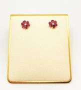 14KT SOLID YELLOW GOLD, RUBY, & DIAMOND FLOWER EARRINGS