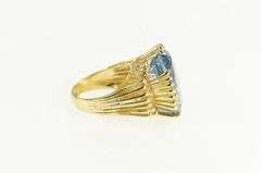 14K Yellow Gold Oval Blue Topaz Ornate Vintage Cocktail Ring