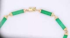 Elegant Yellow Gold Green Jade Barrel Link Bracelet