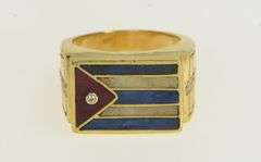 18K Yellow Gold Diamond Puerto Rico Flag Enamel Men's Ring
