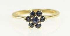 14K Yellow Gold Round Sapphire Flower Cluster Statement Ring