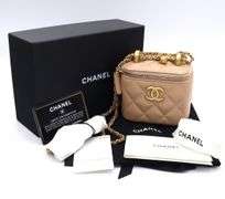 Chanel, Mini Vanity Case, Beige, Leather (Box, Papers, Tag & Dust Bag)