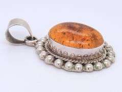 Vintage 925 Sterling Silver Mexico Amber Pendant