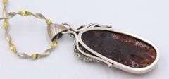 925 Sterling Silver Large Amber Pendant on Italian 2 Tone Rope Chain