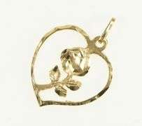 14K Yellow Gold Diamond Cut Heart Rose Flower Romantic Charm/Pendant