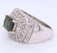 Sterling Silver Dark Green Quartz Crystal Pave Ring