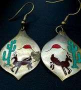 Hand Crafted Alpaca Mexico Silver Inlayed Turquoise Earrings
