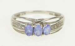 10K White Gold Three Stone Tanzanite Diamond Vintage Ring
