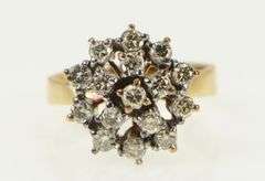 10K Yellow Gold 1960's 0.65 Ctw Diamond Cluster Cocktail Ring