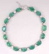 Glamorous Natural Emerald and Diamond Bracelet In White Gold