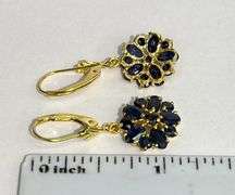 14KT SOLID YELLOW GOLD & 3.0 CARAT NATURAL BLUE SAPPHIRE EARRINGS