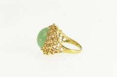 18K Yellow Gold Retro Jade Cabochon Ornate Textured Filigree Ring