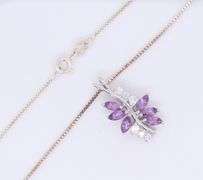 925 Sterling Silver Amethyst Grape and Leaves Pendant on Italian Box Chain Necklace