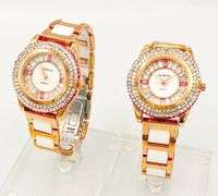 GROUP LOT OF 2x MATCHING CERAMIC & GEMSTONE WATCHES