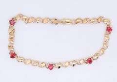 10KT Yellow Gold Heart Shape Red Spinel  Bracelet