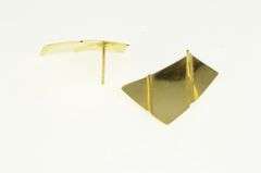 14K Yellow Gold Grooved Squared Vintage Statement Stud Earrings