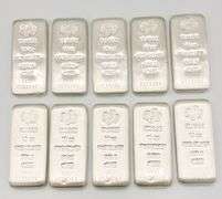 100.00 OZ .999 SILVER GROUP LOT! 10x SILVER 10 OZ BARS- INVESTMENT OPPERTUNITY