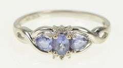 10K White Gold Tanzanite Three Stone Diamond Accent Vintage Ring