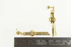 18K Yellow Gold Patterned Chain Bow Heart Dangle Fringe Earrings