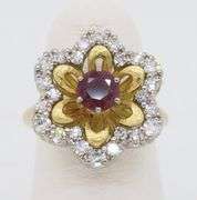 18k Diamond & Ruby Flower Ring