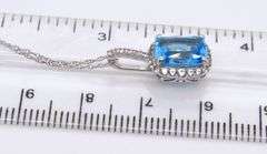 Dreamy White Gold Cushion Cut Blue Topaz and Diamond Pendant on Chain