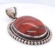 Large 925 Sterling Silver Gemstone Pendant with Beaded Edge