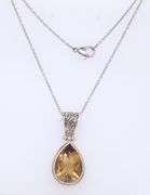 Vintage 925 Sterling Silver Pear Shaped Citrine Pendant on Chain