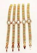 GROUP LOT OF 5x MATCHING 14KT YELLOW GOLD PLATED GENEVA WATCHES WITH GEMSTONES.
