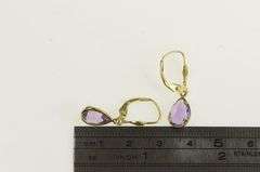 14K Yellow Gold Pear Faceted Amethyst Vintage Dangle Earrings