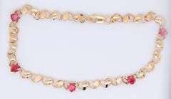 10KT Yellow Gold Heart Shape Red Spinel  Bracelet
