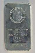 Morgan Dollar design 5 Troy Oz pure .999 fine silver bar