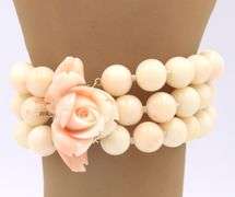 Vintage Angel Skin 3 Row 10-11mm Coral Bracelet