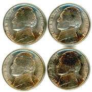 4 1938 Jefferson Nickels in Gem BU