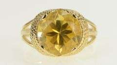 14K Yellow Gold 1960's Round Citrine Rope Vintage Cocktail Ring