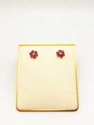 14KT YELLOW GOLD, RUBY, & DIAMOND FLOWER EARRINGS