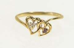 10K Yellow Gold Diamond Garnet Heart Vintage Love Romantic Ring