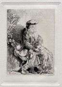 Rare Collectible Etching by Rembrandt, Jacob Caressing Benjamin