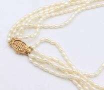 Multi Starnd Pearl Necklace with Green Jade