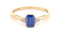 10K Yellow Gold Emerald Cut Syn. Sapphire Diamond Statement Ring
