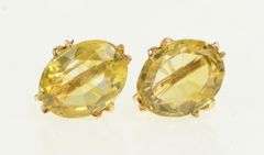 14K Yellow Gold Oval Citrine 1950's Ornate Solitaire Stud Earrings