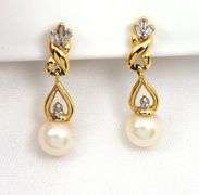 Feminine 14k Pearl & Diamond Dangle Earrings