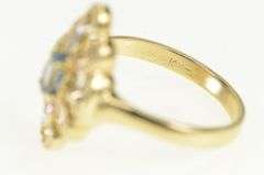 10K Yellow Gold Oval Blue Topaz Diamond Accent Cocktail Ring