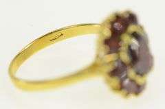 18K Yellow Gold Oval Garnet Halo Vintage Cocktail Statement Ring