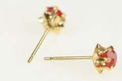 14K Yellow Gold Round Syn Ruby Vintage Solitaire Stud Earrings