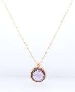 Charming Yellow Gold Round Checkerd Amethyst Pendant on Chain