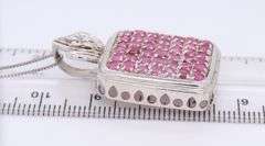 925 Sterling Silver Pink Topaz Square Pendant on Box Chain Necklace