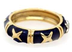Hidalgo 0.05ctw Diamond Blue X Enamel Band Ring in 18K